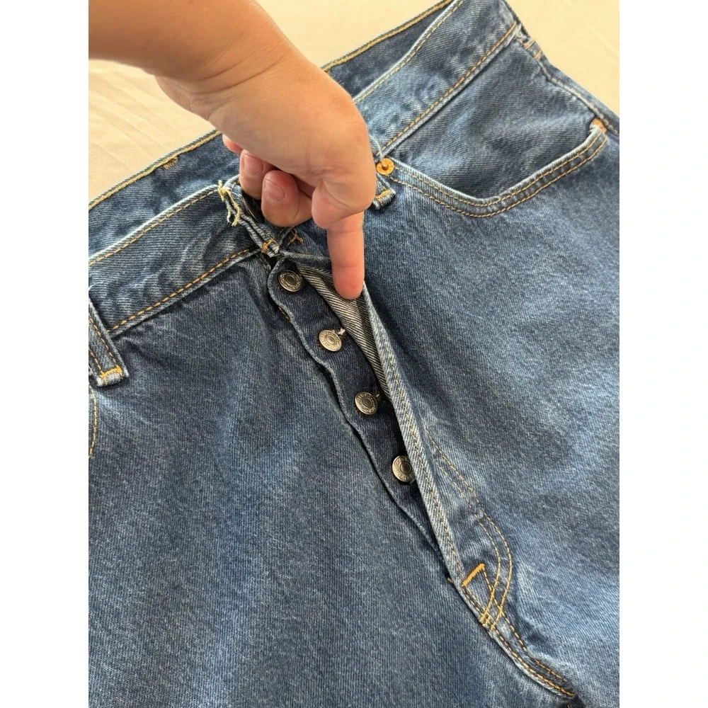 Vintage 90's Made USA Classic Levis 501 Button Fly Blue Jeans 34 X 29 Pants Y2K